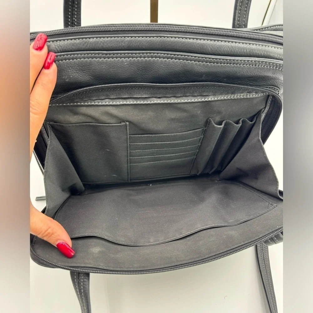 Leather Briefcase Laptop Shoulder Bag Purse Black